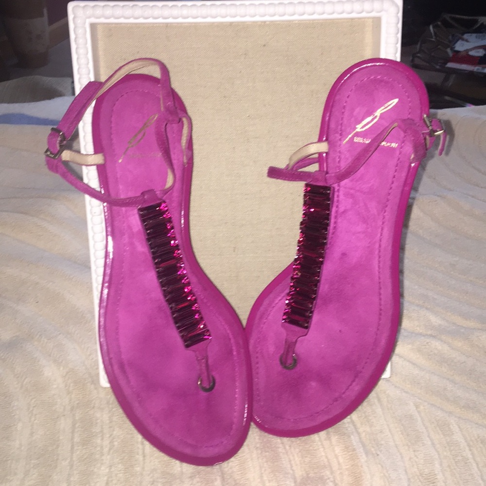 Brian B Atwood suede fuchsia sandals flats